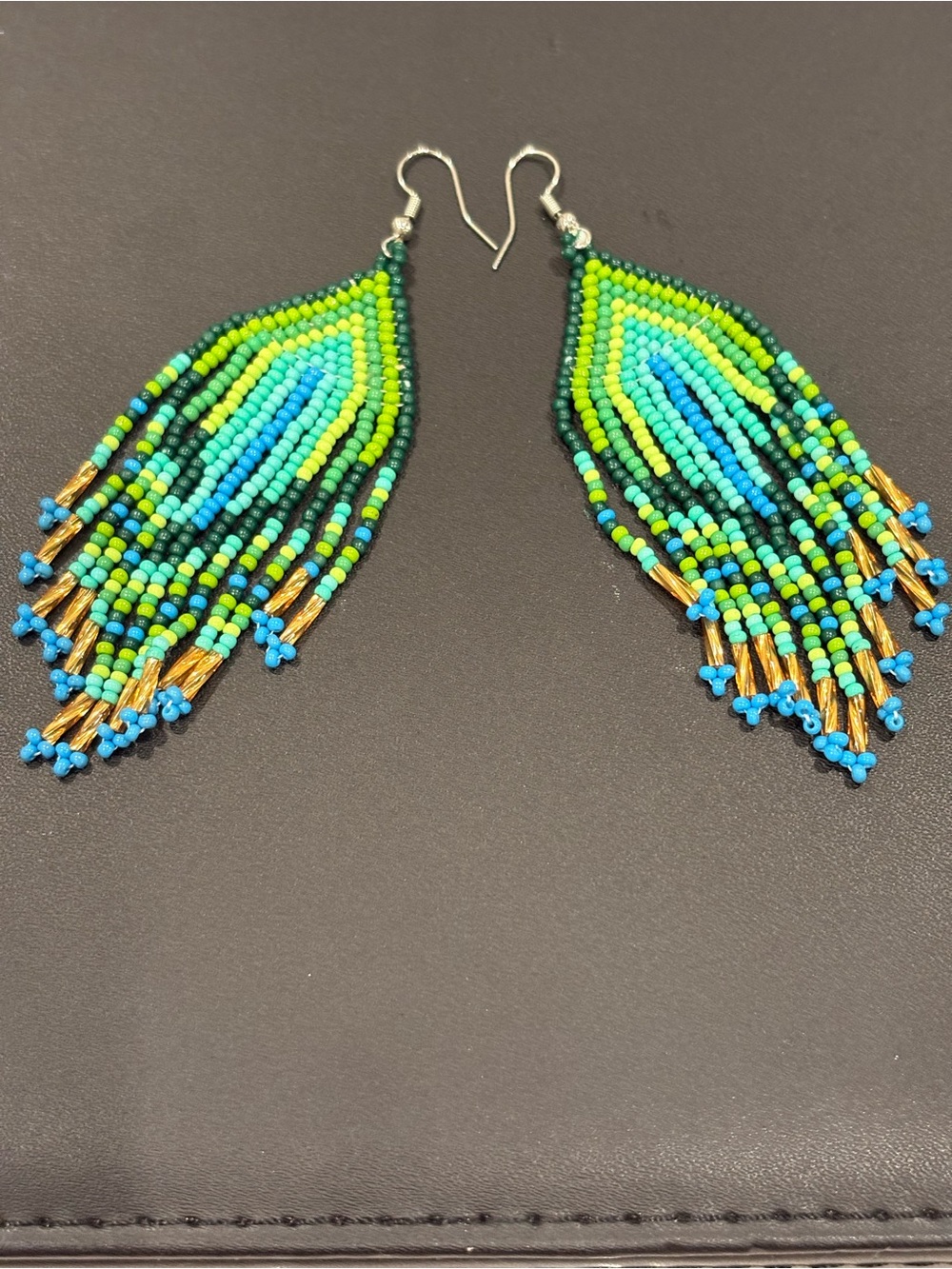 Peacock Lagoon Beaded Fringe Statement Earrings